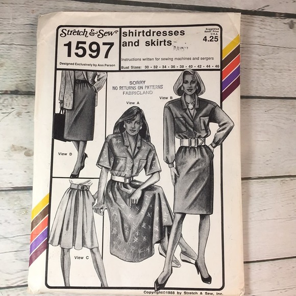 Vintage Stretch & Sew 1597 Sewing Pattern Shirtdresses & Skirts Bust Sizes 30-46 - Picture 1 of 13